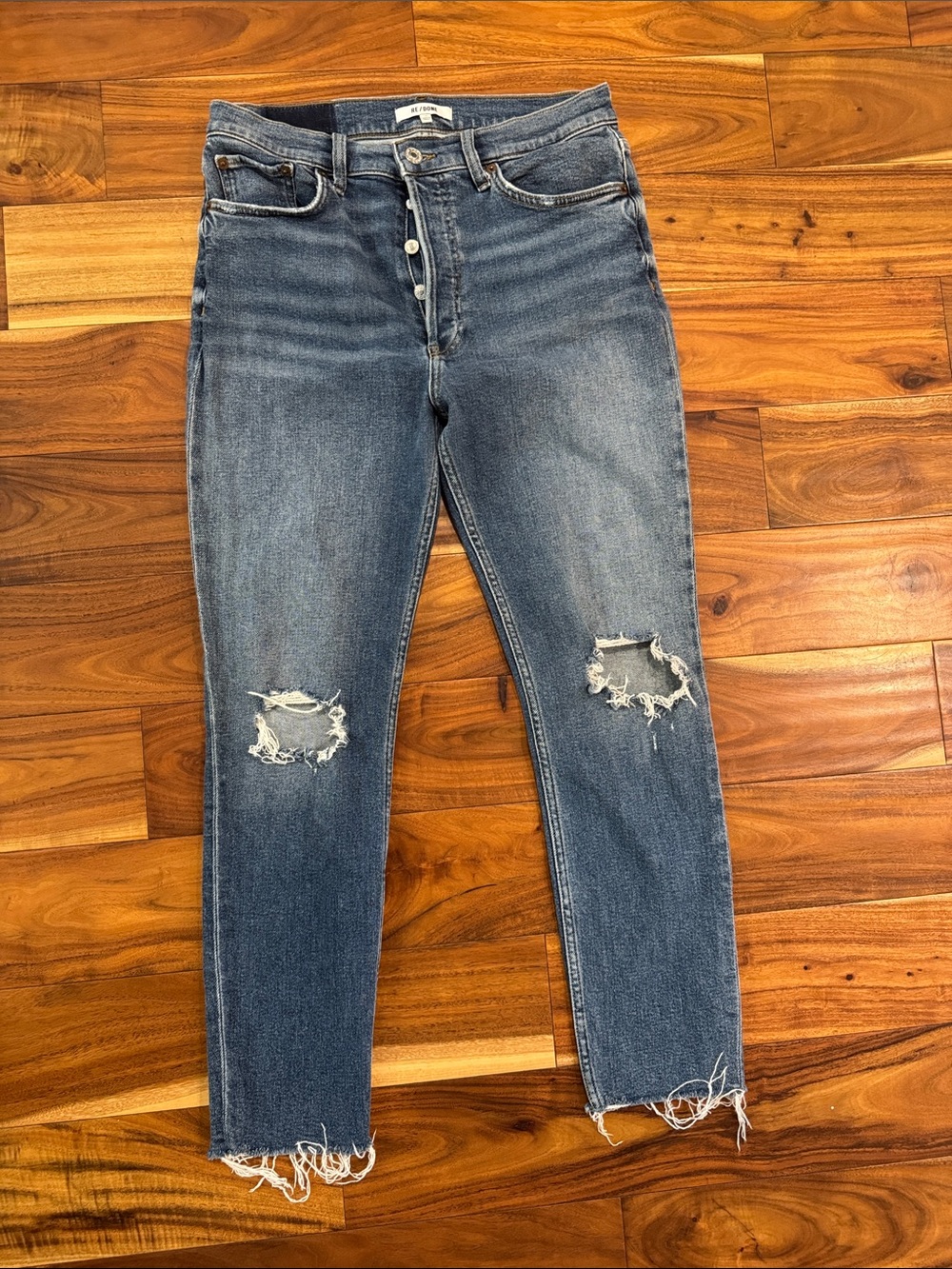 Re/Done Distressed Skinny Jeans - Denim Blue